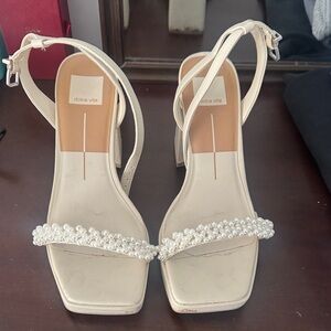 Dolce Vita Ivory Pearl-Strap Block Heel Sandals